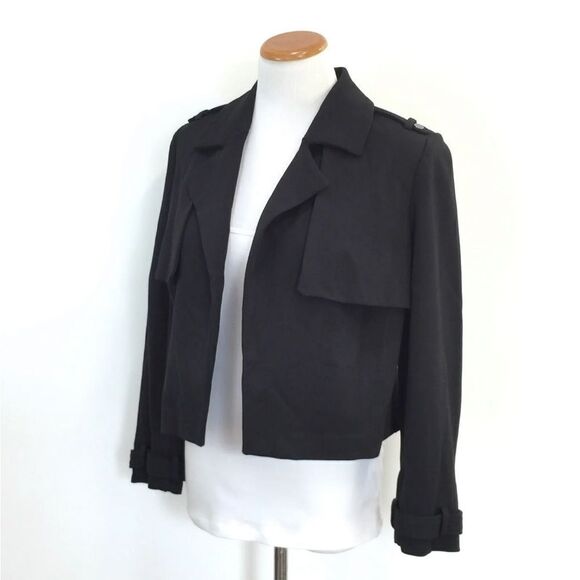 5188 CHICO’S SHORT MILITARY STYLE BLACK OPEN JACKET, Sz 2-12-14 - Picture 2 of 8